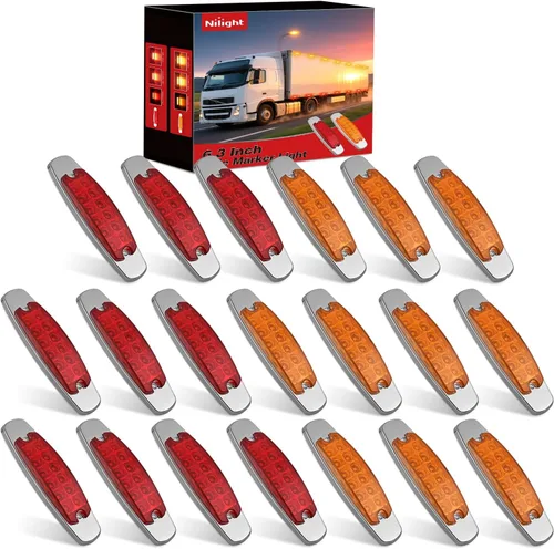 Vista 21 de Nilight 3 Inch Amber Oval LED Marker Lights 10PCS Clear Lens Side Clearance Lights 12V DC IP67 Waterproof Chrome Housing for Semi Truck Trailer RV