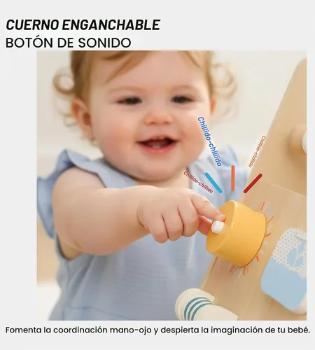 Vista 5 de Andador de madera para bebés, centro de actividades Montessori 8 Andador de bebé con ruedas de velocidad ajustable y almacenamiento trasero, juguete