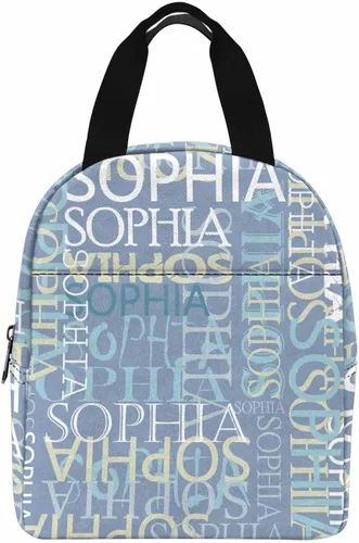 Vista 21 de InterestPrint Bolsa de almuerzo con nombre personalizado para hombres y mujeres, color rosa, blanco y negro, con lunares personalizados, enfriador
