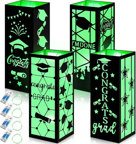 Vista 9 de Feifeiya 4 piezas de centros de mesa de graduación 2026, faroles de mesa de graduación de clase 2026 con tira de luces LED para felicitaciones, Azul
