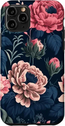 Vista 10 de Funda de follaje botánico para iPhone 15 con diseño floral azul marino y rosa