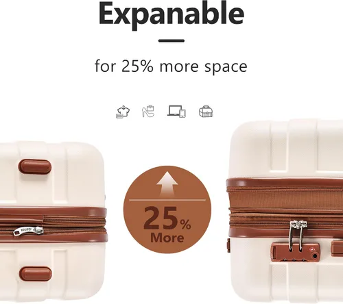 Vista 5 de Merax 3 piezas expandible Abs Hardshell Equipaje Sets Spinner Wheel Maleta TSA Lock Suit Case, Marfil marrón, Merax 3 piezas expandible Abs