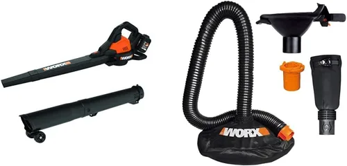 Vista 8 de Worx Soplador de hojas inalámbrico de 40 V con batería y cargador, soplador 3 en 1 para césped con aspiradora y trituradora, soplador de hojas