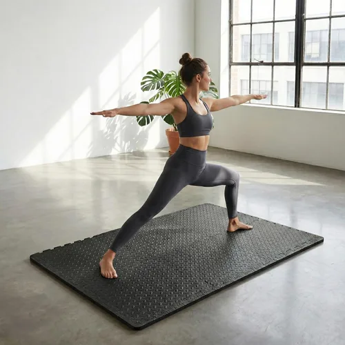 Vista 7 de BalanceFrom Tapete de ejercicio tipo rompecabezas con baldosas entrelazadas de espuma EVA para MMA – Ejercicio – Una pulgada de grosor, 24 pies Negro