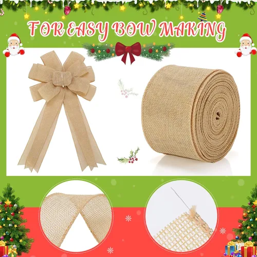 Vista 4 de Waydress Cinta de arpillera de tela de yute con alambre para regalo de boda, decoración de fiesta al aire libre (3 pulgadas x 20 yardas, natural)