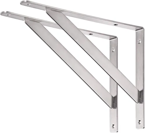Vista 12 de YUMORE Soportes de estante de acero inoxidable de 16 pulgadas, soporte de estante sólido resistente, carga máxima: 550 libras, refuerzo de esquina