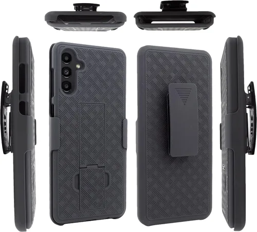 Vista 7 de Diseñado para Samsung Galaxy A13 5G, con funda delgada de vidrio templado, funda resistente con soporte integrado + clip giratorio para cinturón