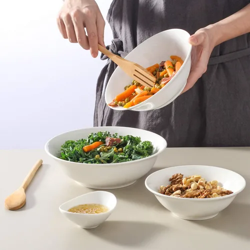 Vista 5 de LIFVER Juego de 4 cuencos de cerámica blanca de 48 onzas, cuencos grandes y profundos para sopa, ensalada, pasta, fideos, cereales, lavavajillas