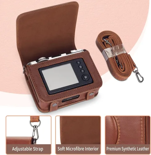 Vista 5 de Phetium Funda protectora compatible con Fujifilm Instax Mini EVO Hybrid Instant Camera-Bolsa de piel sintética con correa ajustable para el hombro