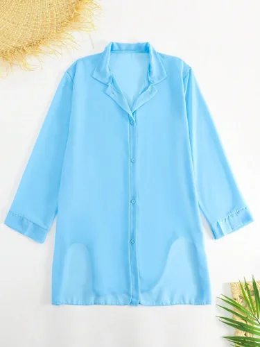 Vista 5 de SHENHE Vestido de playa de manga larga con botones para mujer, estilo kimono