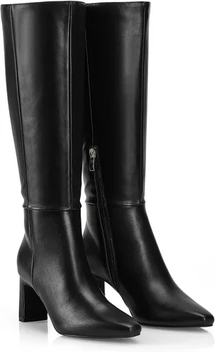 Vista 12 de GENSHUO Botas altas hasta la rodilla para mujer, cómodas botas de tacón plano vintage con punta cuadrada para otoño e invierno, con cremallera