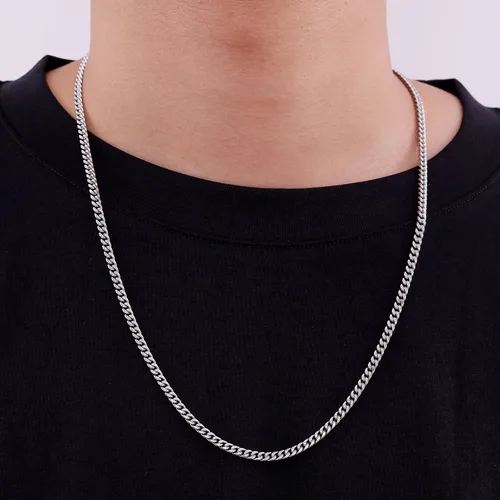 Vista 6 de Fiusem Cadena de eslabones cubanos en tono plateado de 0.157 in para hombres, collares de cadena de acero inoxidable para hombres, mujeres y niños