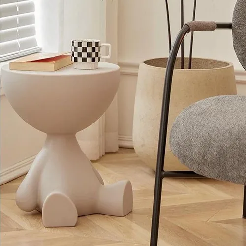Vista 7 de Mesa auxiliar, mesa auxiliar moderna, mesa de sofá, mesa de noche con base abstracta para espacios pequeños, mesita de noche, decoración del hogar
