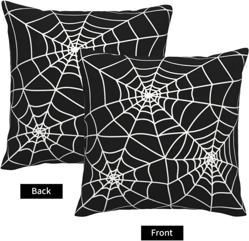 Vista 2 de Juego de 2 fundas de almohada de Halloween de 16 x 16 pulgadas, fundas cuadradas de lino decorativas de lino para el hogar, la cama o el sofá