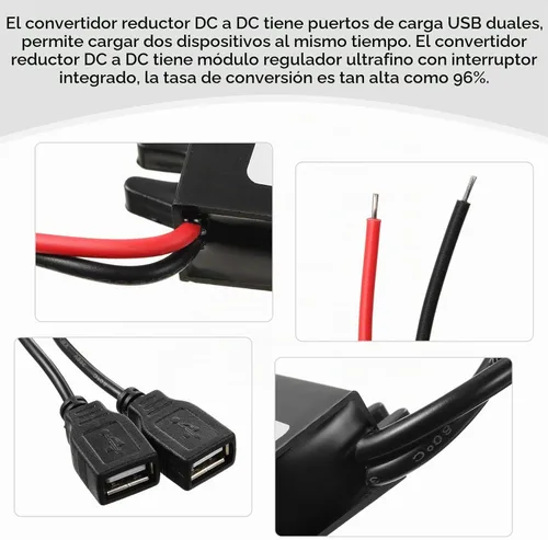 Vista 2 de Weewooday - Convertidor de CC de 2 piezas, 12 V a 5 V, 3 A, 15 W, USB dual, negro, tipo C