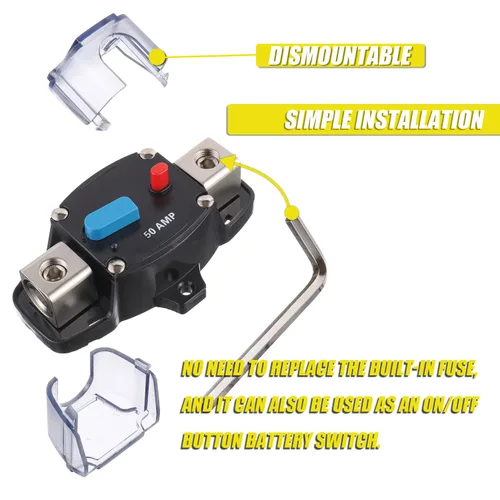 Vista 5 de Interruptor de circuito de recuperación automática de 50A 12-48 voltios CC con botón de reinicio manual para automotriz, RV, marino, barco (50Amp)