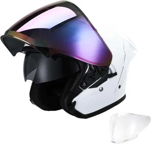 Vista 15 de TCT-MOTORPARTS - Casco de motocicleta con tapa abatible, de cara completa, certificado por el DOT, diseño de mariposa rosa y negro, casco deportivo