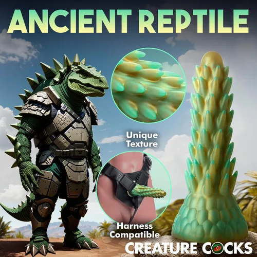 Vista 3 de CREATURE COCKS Consolador de silicona para reptiles puntiagudos para hombres, mujeres y parejas. Firme y flexible, base de succión fuerte