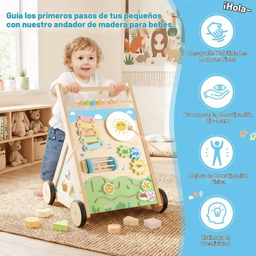Vista 3 de Caminante de madera para bebés con ruedas Baby Push Walker Montessori