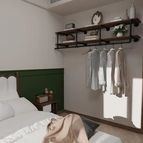 Vista 3 de Perchero para ropa de 72 pulgadas, para montar en la pared, con estante de madera real, perchero colgante resistente, barra para colgar multiusos