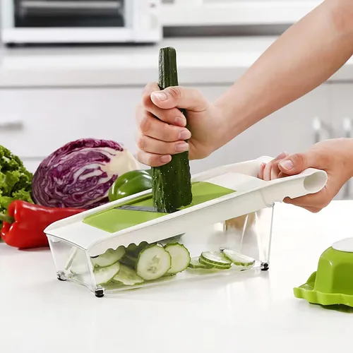 Vista 8 de NACOLUS Rallador de queso con contenedor, cortador de verduras 5 en 1, ralladores multiusos para cocina, rallador de caja fácil de limpiar