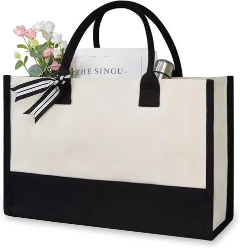Vista 53 de TOPDesign Personalized Initial Canvas Beach Bag, Monogrammed Gift Tote Bag for Women