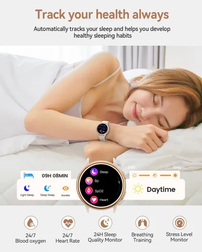 Vista 3 de Relojes inteligentes para mujer (respuestahacer llamadas), monitor de actividad de pantalla AMOLED de 1.27 pulgadas con monitor de frecuencia