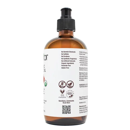 Vista 2 de PURA D'OR ORGANIC Castor Oil (GLASS BOTTLE) Pure Cold-Pressed, 16.9oz