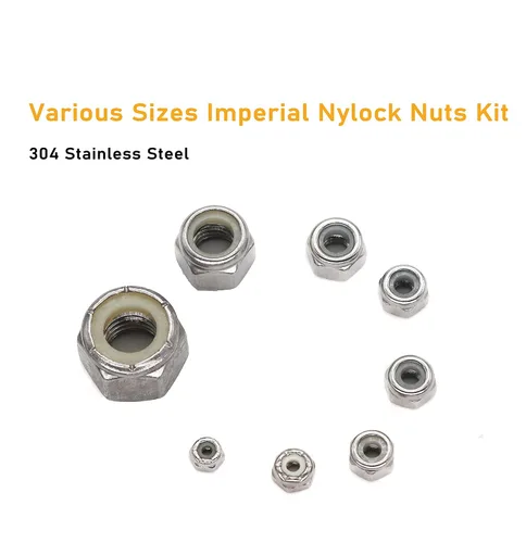 Vista 5 de cSeao Kit surtido de tuercas de seguridad insertadas de nailon SAE Nylock (1/4-20 3/8-16 1/2-13#4-40#6-32#8-32#10-24#10-32), acero inoxidable 304