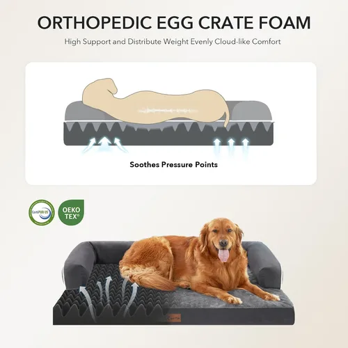 Vista 2 de Camas ortopédicas para perros grandes, sofá de espuma con estructura de huevos impermeable para perros grandes con cómodo refuerzo 91x69 cm, camas