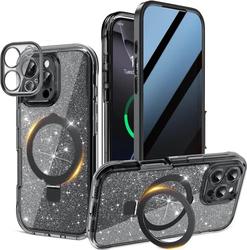Vista 39 de Funda magnética de privacidad para iPhone 17 Pro Max [Cartulina Aurora con purpurina] [Soporte magnético invisible] protector de pantalla integrado