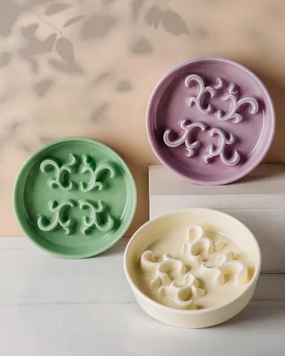 Vista 6 de Cuenco de alimentación lenta para perros, 0.6 tazas, plato de cerámica para perros que comen rápido, razas pequeñas, cuenco de rompecabezas