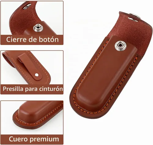 Vista 2 de Funda para cuchillo de bolsillo, estuche para cuchillo EDC plegable de 4 pulgadas, funda portátil de cuero para cuchillo con cierre a presión