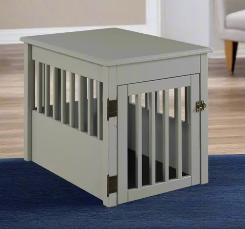 Vista 4 de BarkWood Pet Crate - Mesa auxiliar con acabado gris