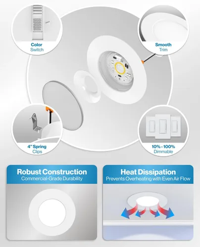 Vista 6 de Sunco Paquete de 24 Luces LED Empotradas Planas de 4 Pulgadas, Iluminación Retrofit para Techo Can, 800 LM, CCT Seleccionable