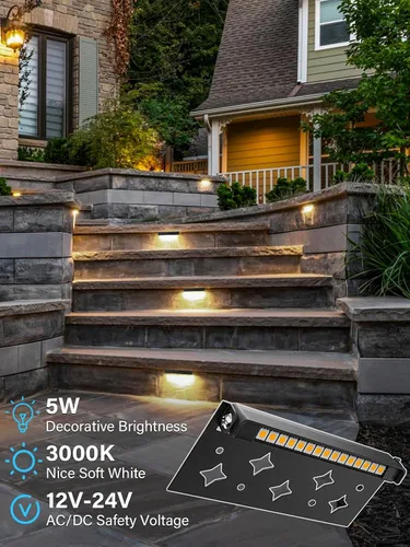 Vista 2 de Luces de Pared de Contención LED de 5W de 7 pulgadas, Iluminación de Paisaje Duro de Bajo Voltaje, Luces de Adoquín de Paisaje 12V 24V, Luces