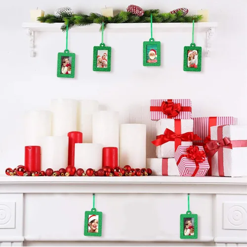 Vista 6 de Jetec 20 marcos de fotos de Navidad, mini marcos de fotos colgantes de fieltro, adorno colgante para árbol de Navidad, decoración familiar de Verde