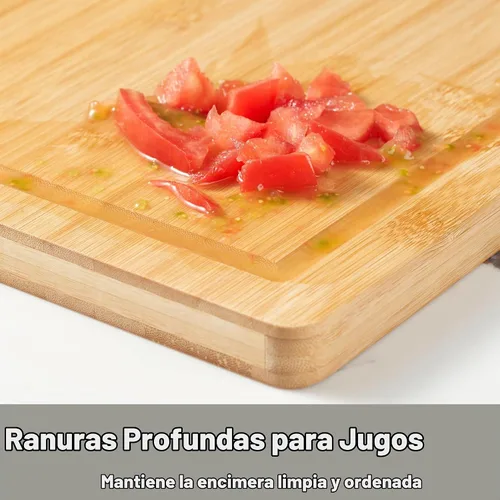 Vista 6 de Allsum Tablas de cortar de madera de bambú para cocina, bloque de carnicero extra grueso de 1 pulgada con ranuras para jugo y asas resistentes a