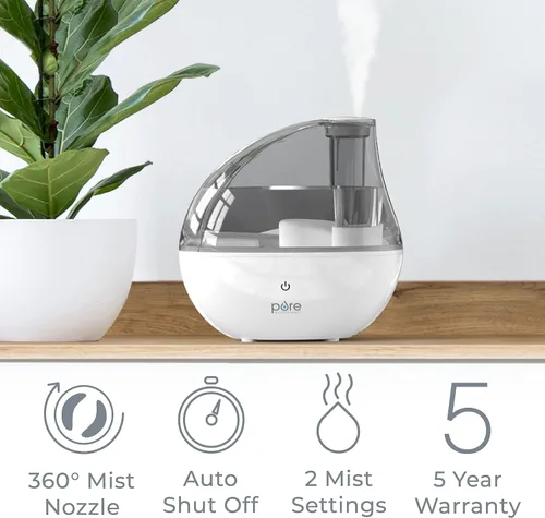 Vista 3 de MistAire humidificador ultrasónico de vapor frío. Unidad humidificadora premium con funcionamiento silencioso y función de luz nocturna