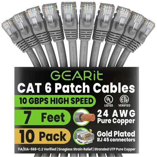Vista 11 de GEARit Cables de conexión Cat6 Cat 6 Cable Ethernet de 1 pie 10 unidades Negro