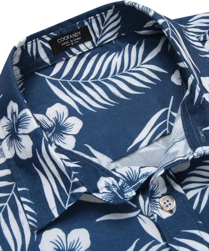 Vista 5 de COOFANDY Camisas hawaianas de manga corta para hombre, estilo casual, con botones, para playa tropical