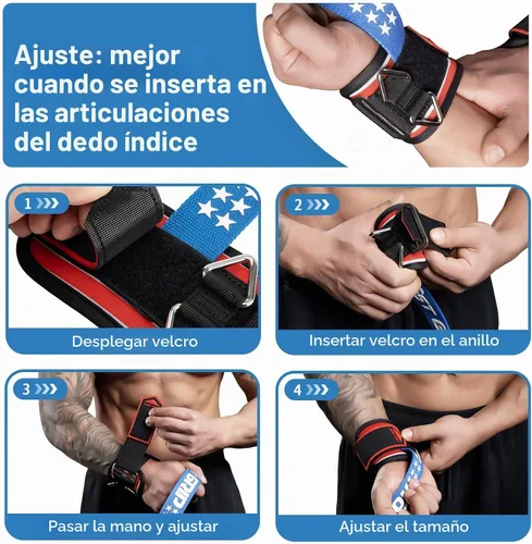 Vista 7 de Correas de muñeca antideslizantes con pegamento para levantamiento de pesas, correas de elevación 2 en 1 con anillos en D para entrenamiento