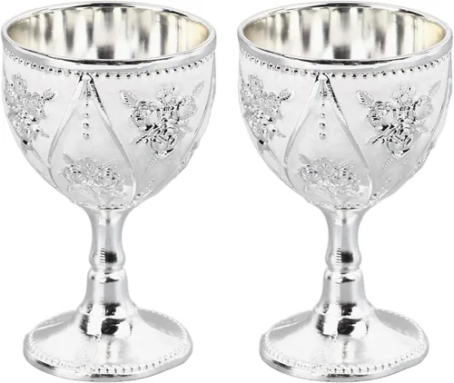 Vista 11 de HERCHR 2 copas vintage, copa de vino medieval, copa de vino de metal de cobre en relieve, mini copas de comunión, copa de vino real, relieve 3D