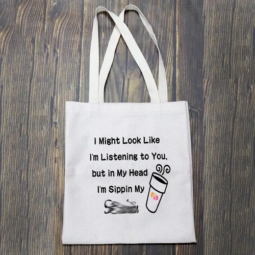 Vista 5 de BLUPARK Donuts Lover Gift Coffee Lover Bolsa de compras Sippin My D Coffee Tote Bag