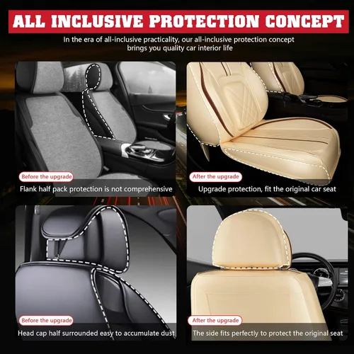 Vista 4 de ASLONG 5 piezas 2025 Fundas para asientos delanteros y traseros de auto, accesorios para interior de auto con cuero de napa impermeable para autos