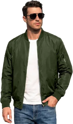 Vista 9 de Chaqueta bomber ligera para hombre, cortavientos, resistente al agua y transpirable con 4 bolsillos