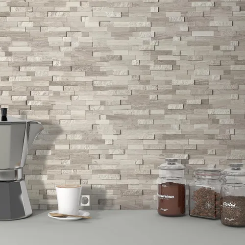 Vista 4 de SUNWINGS Mosaico de 5 hojas de azulejos de mármol autoadhesivos de piedra natural 3D de 11.5 x 10.7 pulgadas, para salpicaduras de cocina, baño