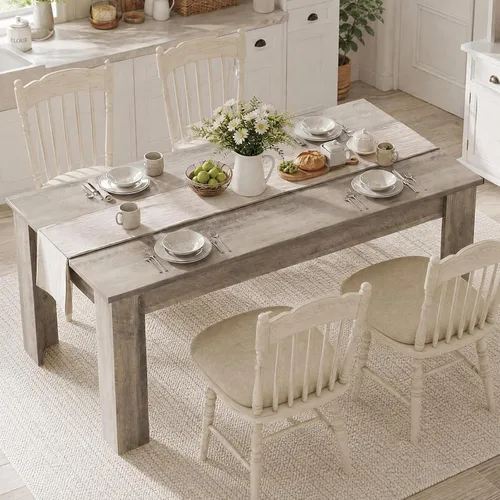 Vista 16 de CABIHOME Mesa de comedor rectangular de 63 pulgadas para 4-6, mesa de cocina grande de granja, marco resistente, 4 patas triangulares estables, mesa