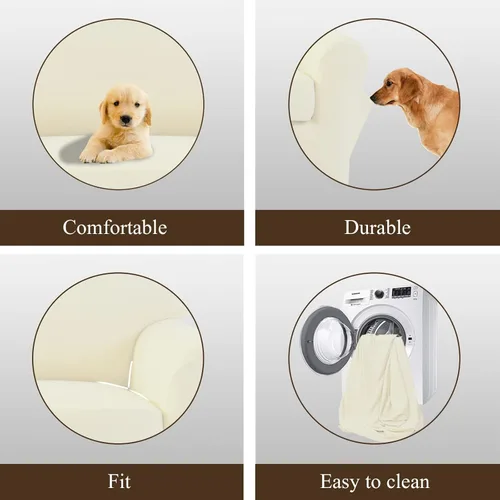 Vista 5 de Easy-Going Funda elástica para sofá de 2 piezas, protector de muebles de microfibra súper suave y resistente con parte inferior elástica para Marfil