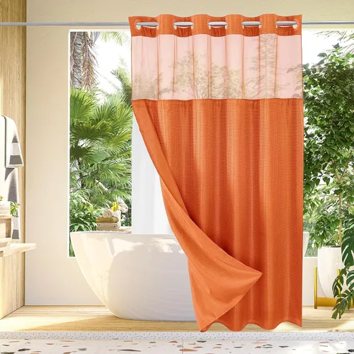Vista 14 de Gibelle: cortina de ducha pequeña para baño de 36x74, cortina de ducha de punto gofre con juego de forro de tela a presión, no necesita ganchos